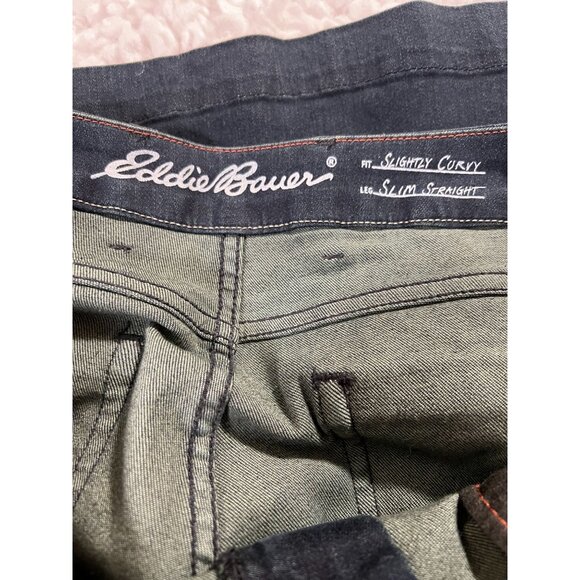 Eddie Bauer Slightly Curvy Jeans Sz 14 Womens Slim Straight  Dark Wash - Picture 5 of 12